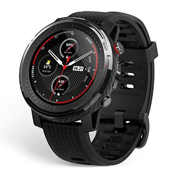 Amazfit Stratos 3 Sports Smartwatch Powered by FirstBeat, 1.34” Full Round Display, 80-Sports Modes, Standalone Music Playback, GPS, Bluetooth, Water Resistant, Black