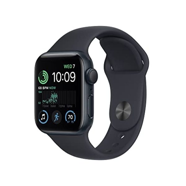 Apple Watch SE (2nd Gen) [GPS 40mm] Smart Watch w/Midnight Aluminum Case & Midnight Sport Band - S/M. Fitness & Sleep Tracker, Crash Detection, Heart Rate Monitor, Retina Display, Water Resistant