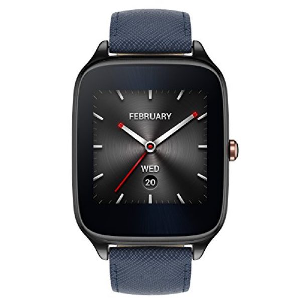 ASUS ZenWatch 2 Gunmetal Gray & Blue Leather Band 41mm Smart Watch with HyperCharge Battery, 1.63-inch AMOLED Gorilla Glass 3 TouchScreen, 4GB Storage, IP67 Water Resistant (International Version)