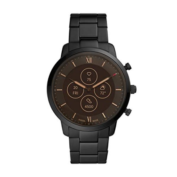 Fossil Men's 45mm Neutra Stainless Steel Hybrid HR Smart Watch, Color: Black (Model: FTW7027)