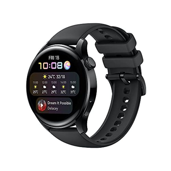 HUAWEI Watch 3 | Connected GPS Smartwatch with Sp02 and All-Day Health Monitoring | 14 Days Battery Life - Black Fluoroelastomer Strap